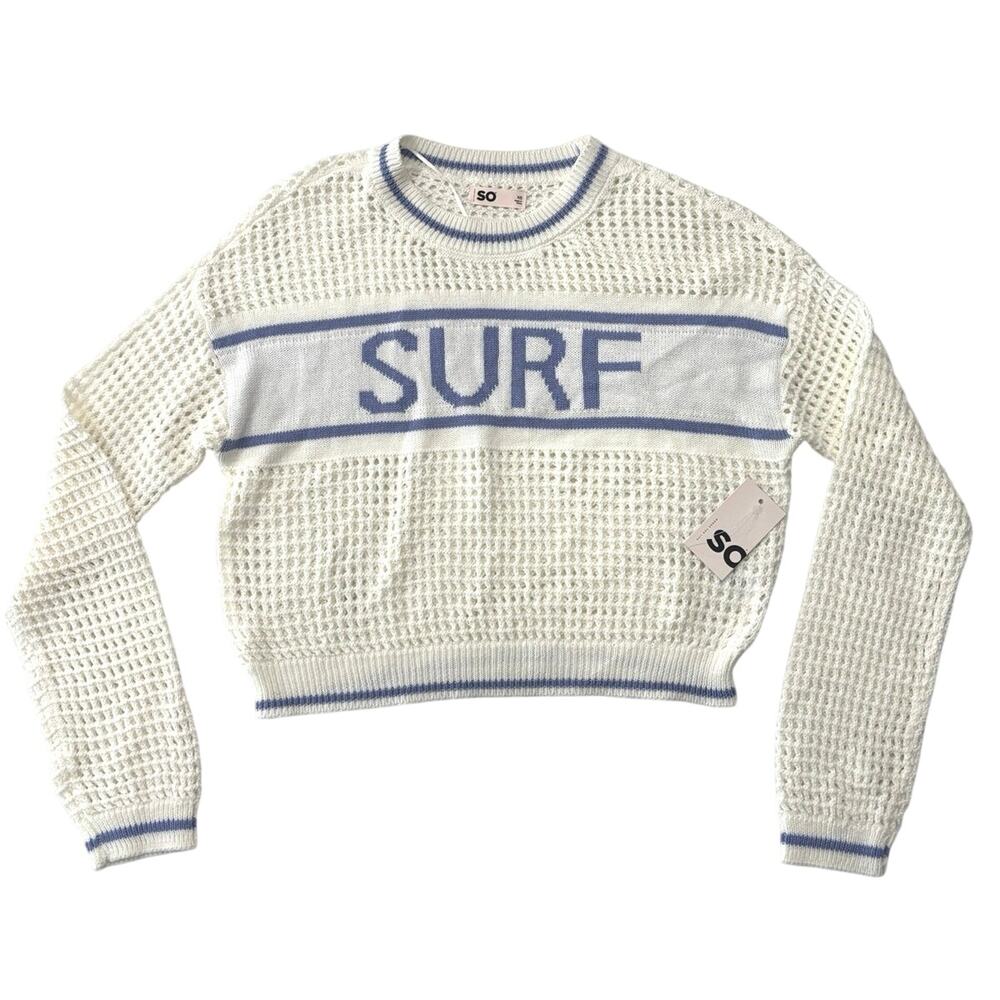 NWT SO oversized open knit Surf beach sweater sz XS white blue breezy swim cozy